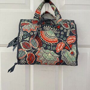 Vera Bradley Quilted Travel Bag in Navy with Red and Mint Floral Print